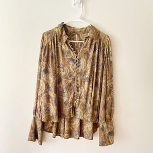 Free People green leaf paisley long sleeved shirt
